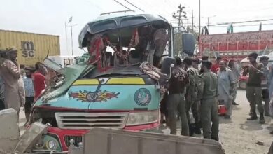 A bus overturned in Karachi left at least 21 dead and injured