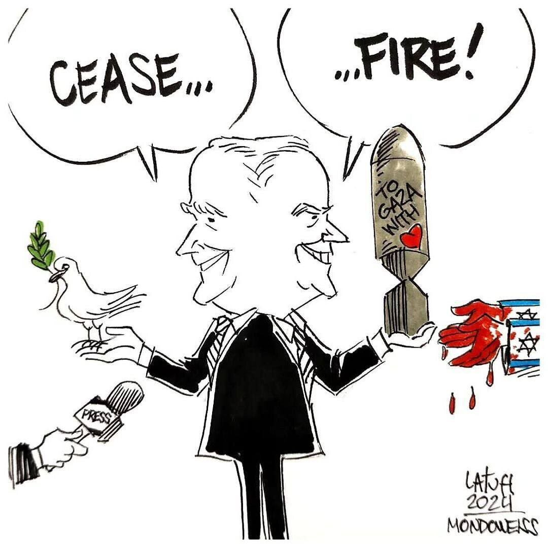 آتش‌بس آمریکایی؛ «آتش» برای غزه، «بس» برای اسرائیل!+ کاریکاتور