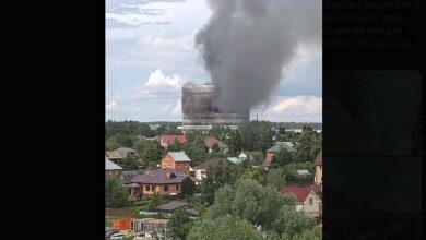 An office building in Moscow caught fire/explosion in one of the floors+film