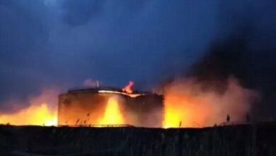 Ukraine drone attacks and fire in Russian oil warehouse