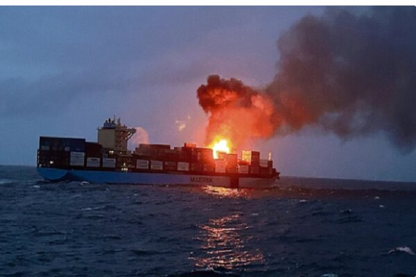 A cargo ship caught fire off the coast of India