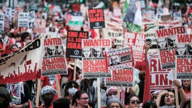 Numerous demonstrations of protesters against Netanyahu in front of the US Congress