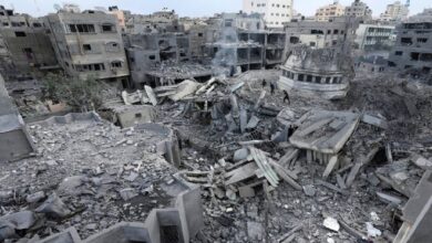 Removing the burnt bodies of 60 martyrs from under the rubble in western Gaza