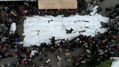 Palestinian refugees fell to the ground during morning prayers