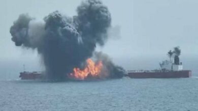 The Greek tanker is on fire