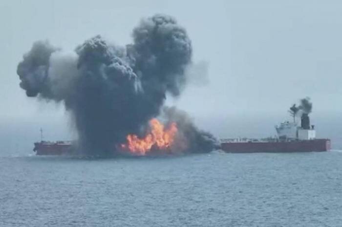 The Greek tanker is on fire