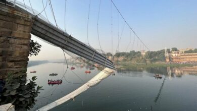 The moment a bridge collapsed in India due to heavy rain