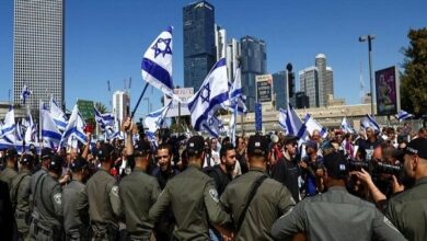 Dozens of protesters gathered in front of the Prime Minister’s office