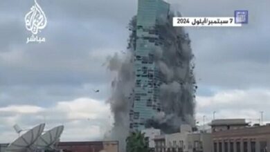 The moment of the destruction of a 22-story skyscraper in Louisiana, USA