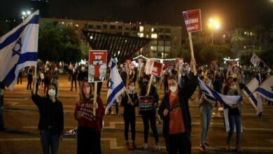 Demonstration against Netanyahu in front of the headquarters of the Zionist Ministry of War