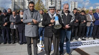 Offering funeral prayers in absentia for “Yahya Sanvar” in Istanbul