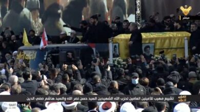 Crying people when the body of martyr Nasrallah arrives at the venue