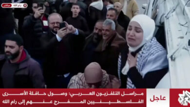 Palestinian woman’s enthusiasm during the release of prisoners in Ramallah