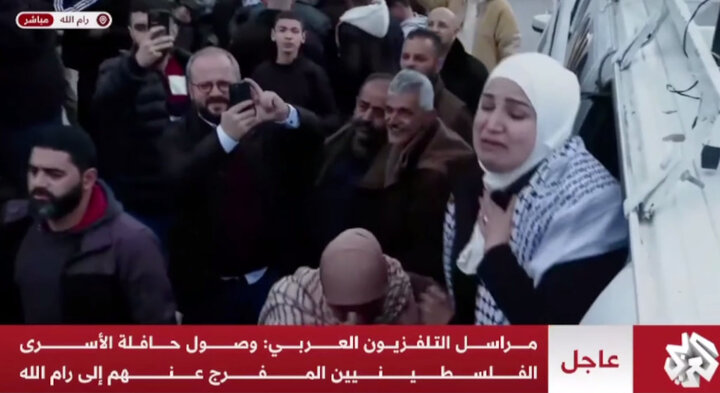 Palestinian woman’s enthusiasm during the release of prisoners in Ramallah