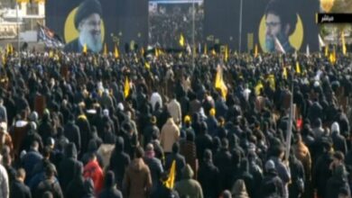 Prayer on the body of martyrs Nasrallah and Safi al -Din