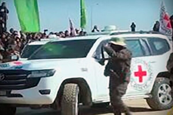 Red Cross cars arrive at Khan Younes to deliver the bodies of Zionist