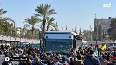 The entry of Palestinian prisoners’ buses into the Gaza Strip