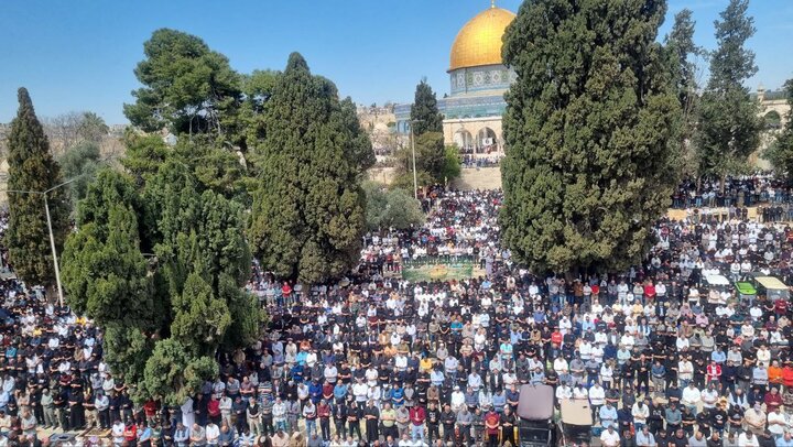 Al -Aqsa Mosque Friday prayers attended by tens of thousands of Palestinians